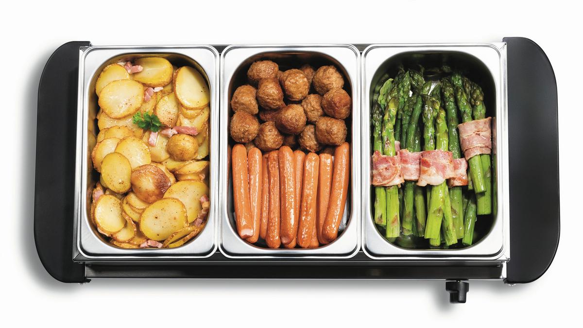 CHAFING-DISH 200W, 220-240V, 3 Behälter - Silberfarben/Schwarz, Basics, Kunststoff/Metall (54,6/14,7/27,8cm) - GOURMETMAXX