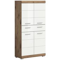 Stredne vysoká skrinka Wave, biela/dub - biela s vysokým leskom/farba jelše, Modern, kompozitné drevo/plast (74/141/31cm) - MID.YOU