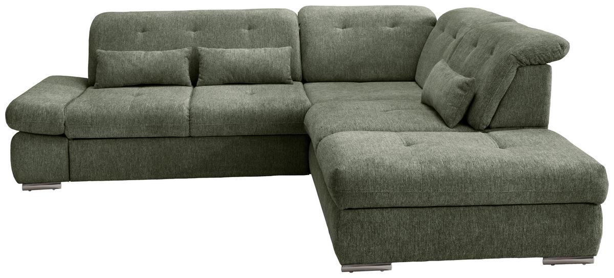 Ecksofa Dalida Dunkelgrün S: 280x254cm - Chromfarben/Dunkelgrün, MODERN, Textil (280/254cm) - Livetastic