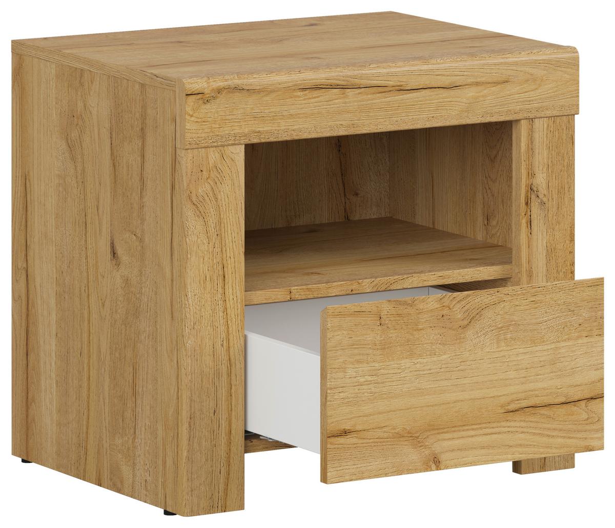 Nachtkästchen Eiche Dekor H: 50,5 cm Holten - Eichefarben/Weiß, MODERN, Holzwerkstoff (54,5/50,5/42cm) - MID.YOU