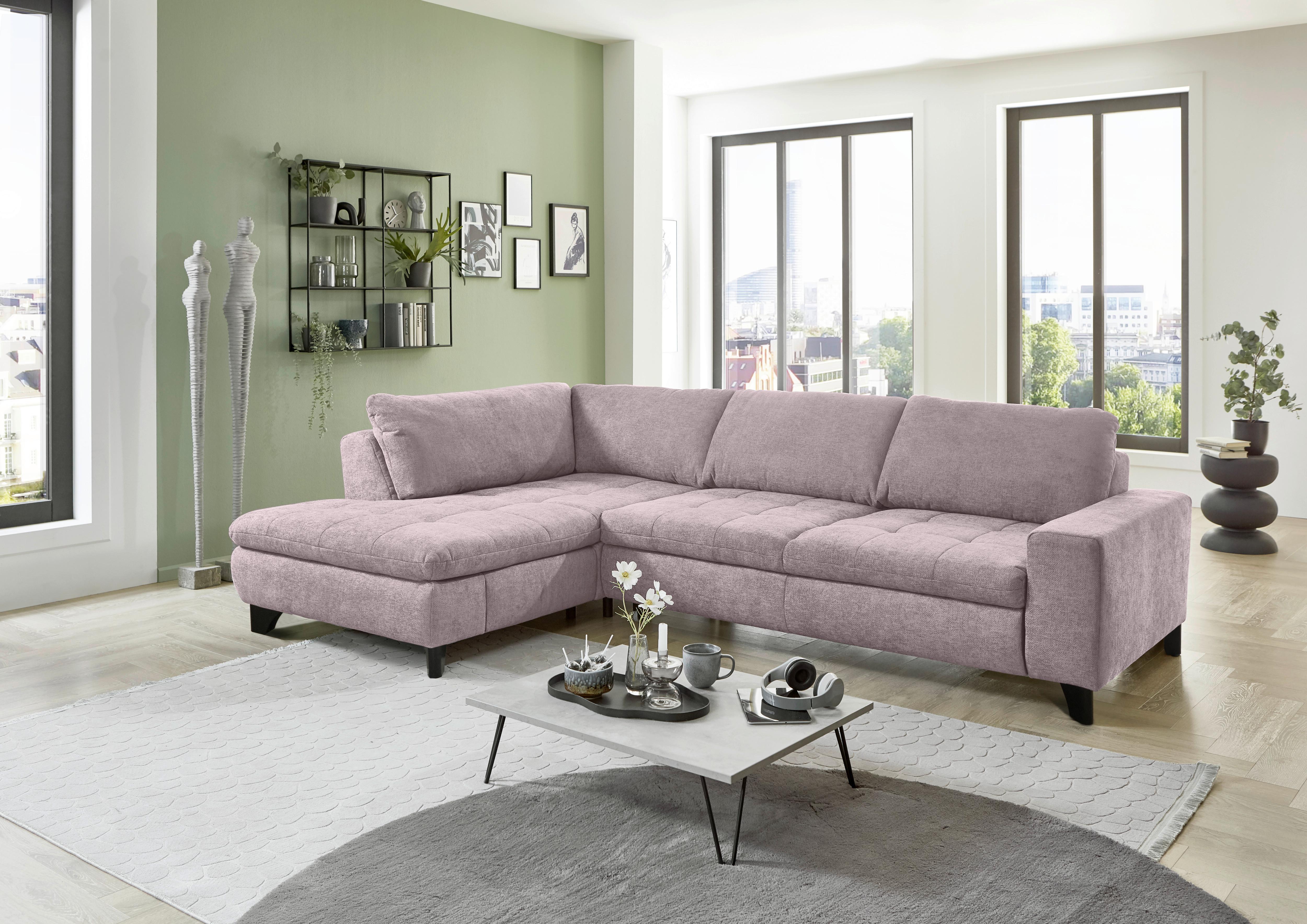 Rohová sedačka LANDO, levá, růžová žinylka PIA,bez funkcí - růžová/černá, Moderní, kov/textil (197/289cm) - Premium Living