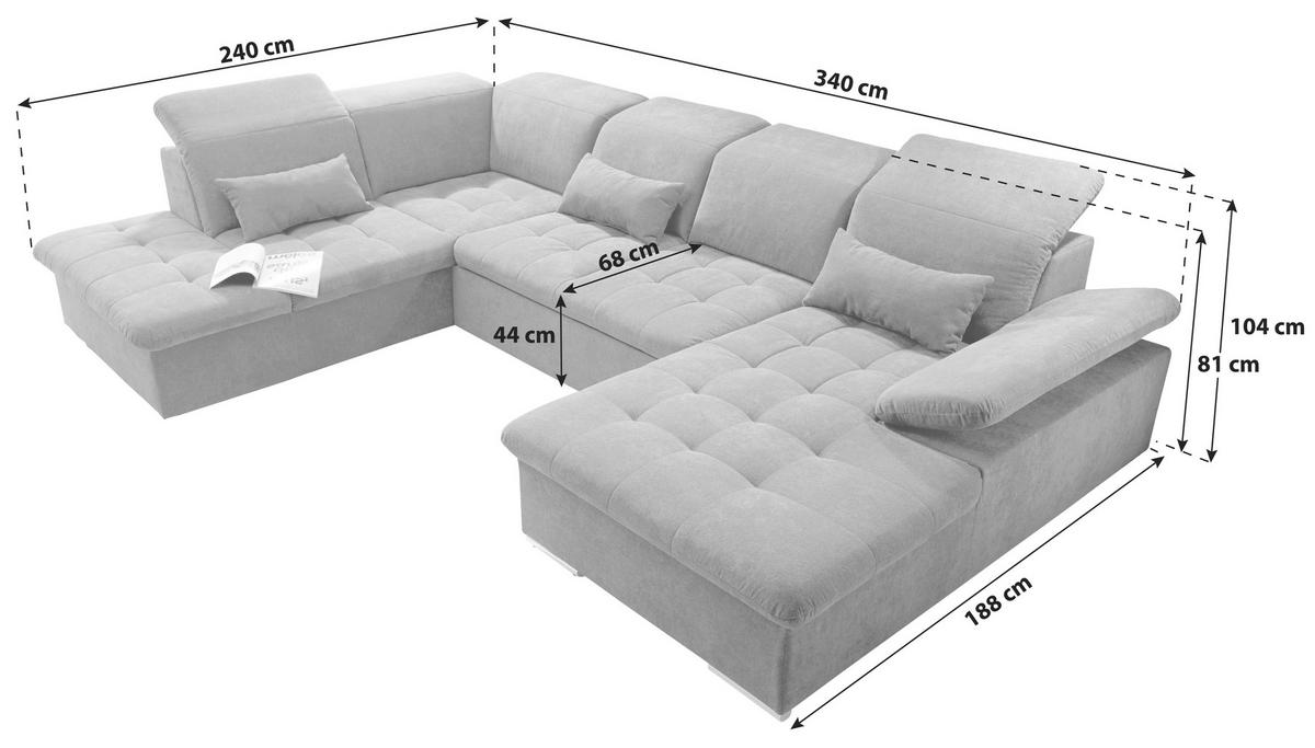Rozkladacia sedacia súprava Wayne U, tmavosivá - strieborná/tmavosivá, Konventionell, textil/plast (240/340/188cm) - MID.YOU