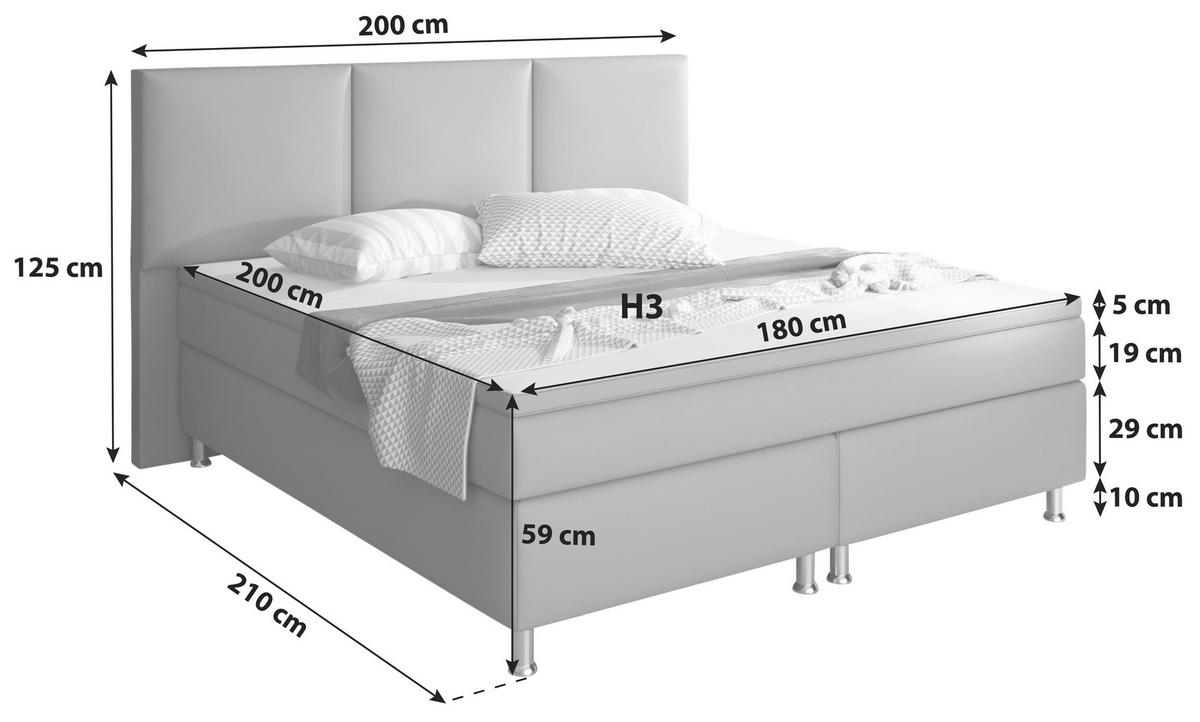 Boxspringbett Mit Topper Lederlook 180x200 Oslo - Silberfarben/Schwarz, KONVENTIONELL, Leder/Textil (180/200cm) - MID.YOU