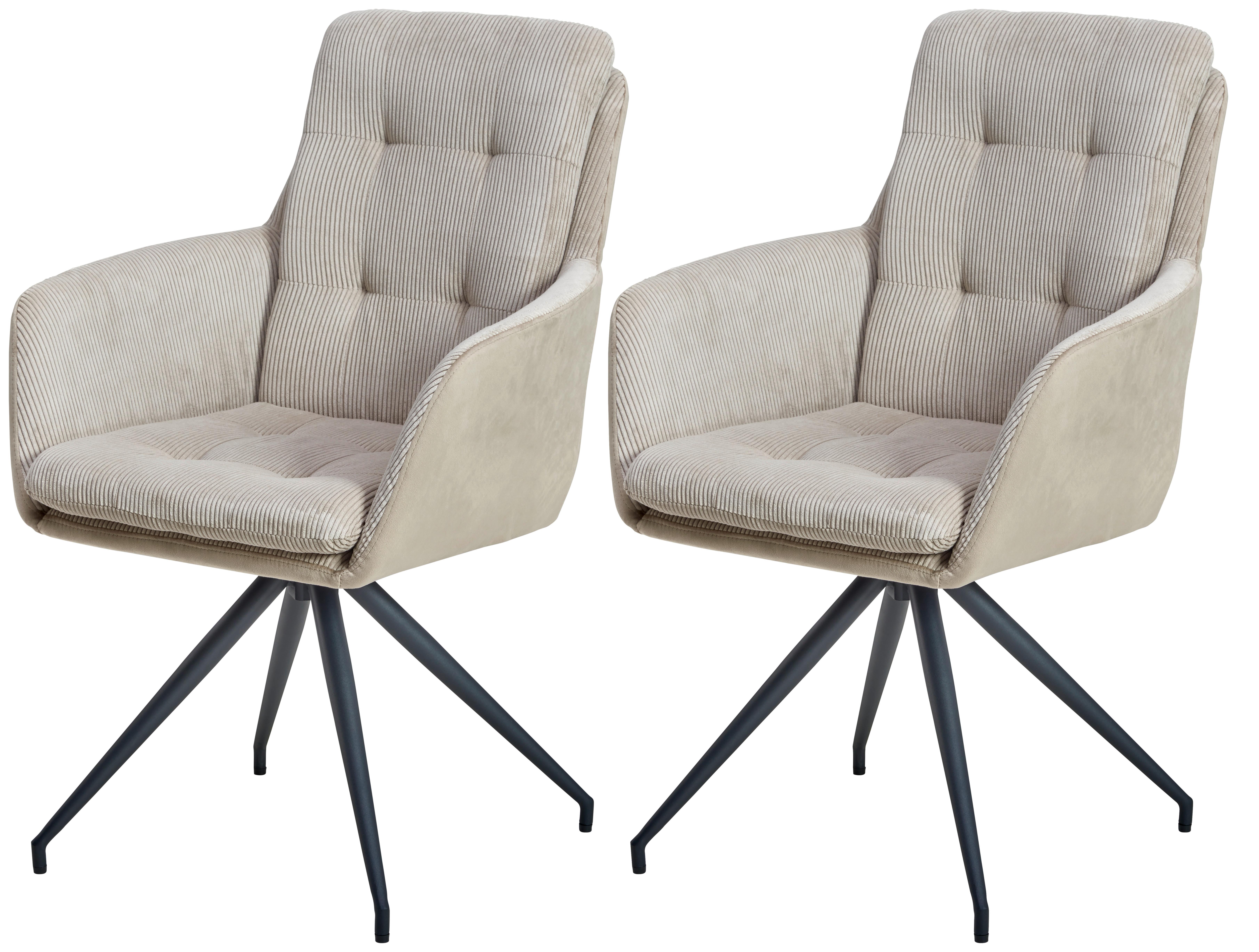 Armlehnstuhl Nizza Beige 2-Er Set - Beige/Schwarz, LIFESTYLE, Textil/Metall (60/94/64cm) - MID.YOU