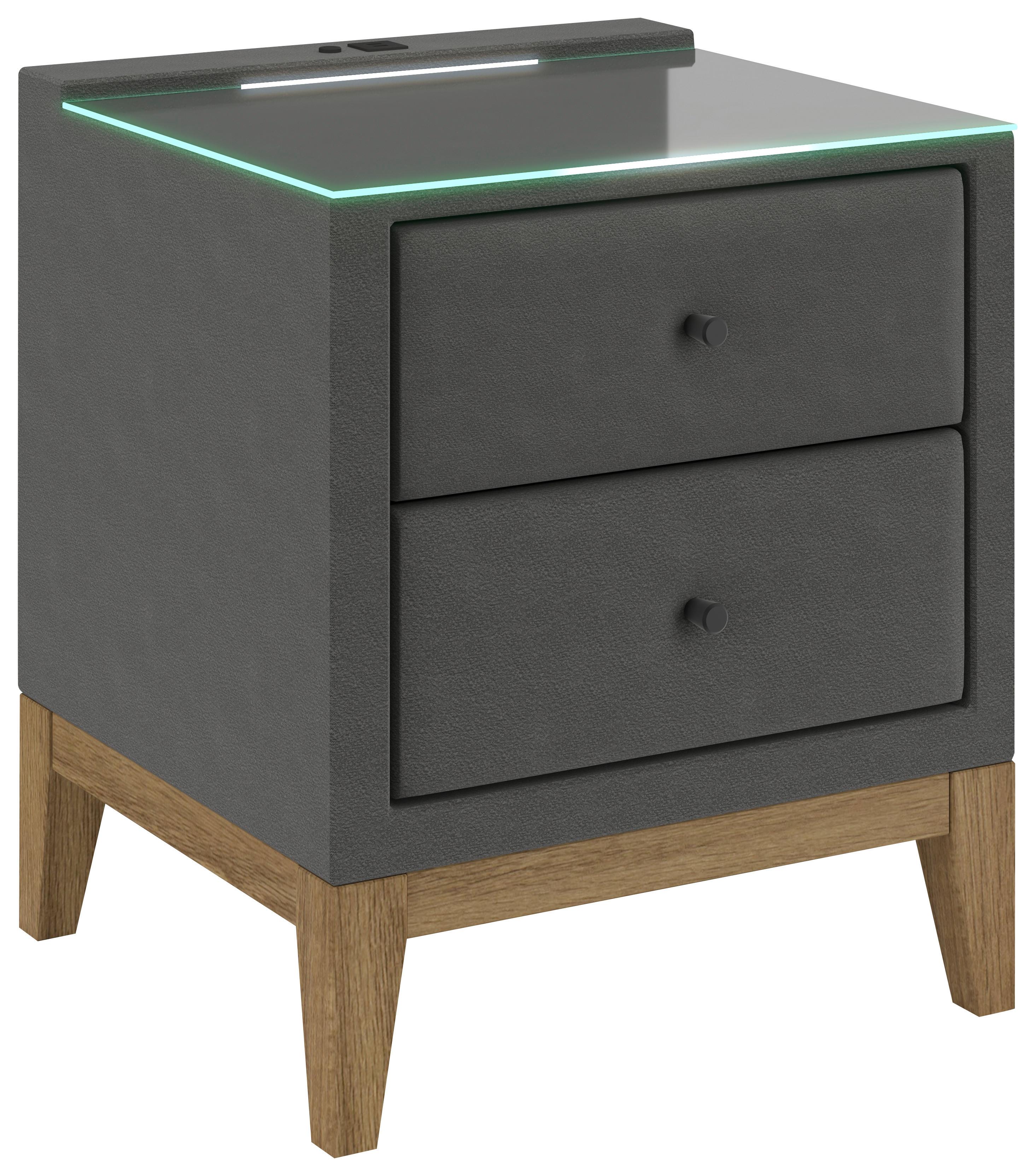 Nachtkästchen Smile inkl. Beleuchtung, B: 49cm - Anthrazit, KONVENTIONELL, Glas/Holz (49/58,5/46cm) - James Wood