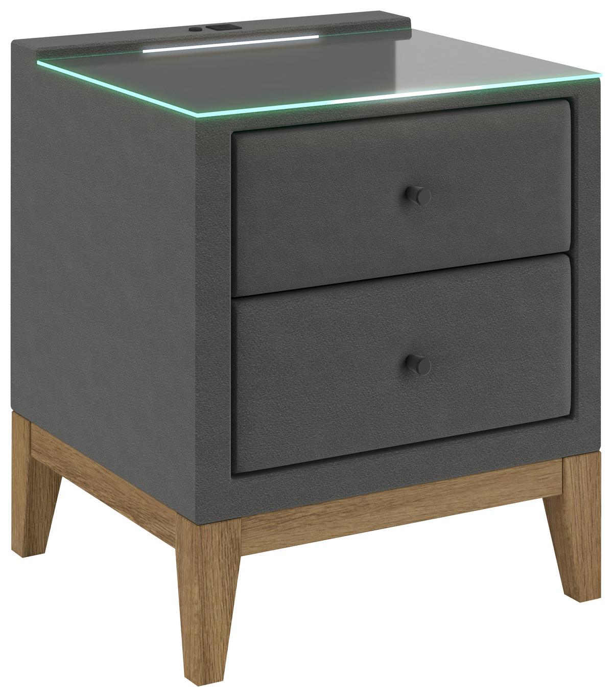 Nachtkästchen Smile Inkl. Beleuchtung, B: 49cm - Anthrazit, KONVENTIONELL, Glas/Holz (49/58,5/46cm) - James Wood