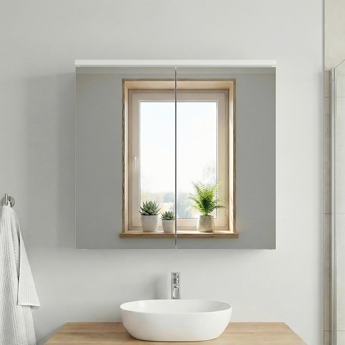 SPIEGELSCHRANK Flonali Weiß B: 54cm - Weiß, Trend, Glas/Holzwerkstoff (54/61/20cm) - MID.YOU
