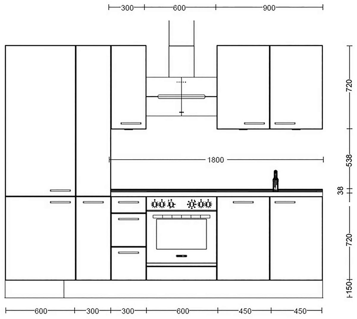 Küchenleerblock Easytouch High-Line, H3 Links - Dunkelgrün/Eichefarben, MODERN, Holzwerkstoff (270cm) - Nobilia