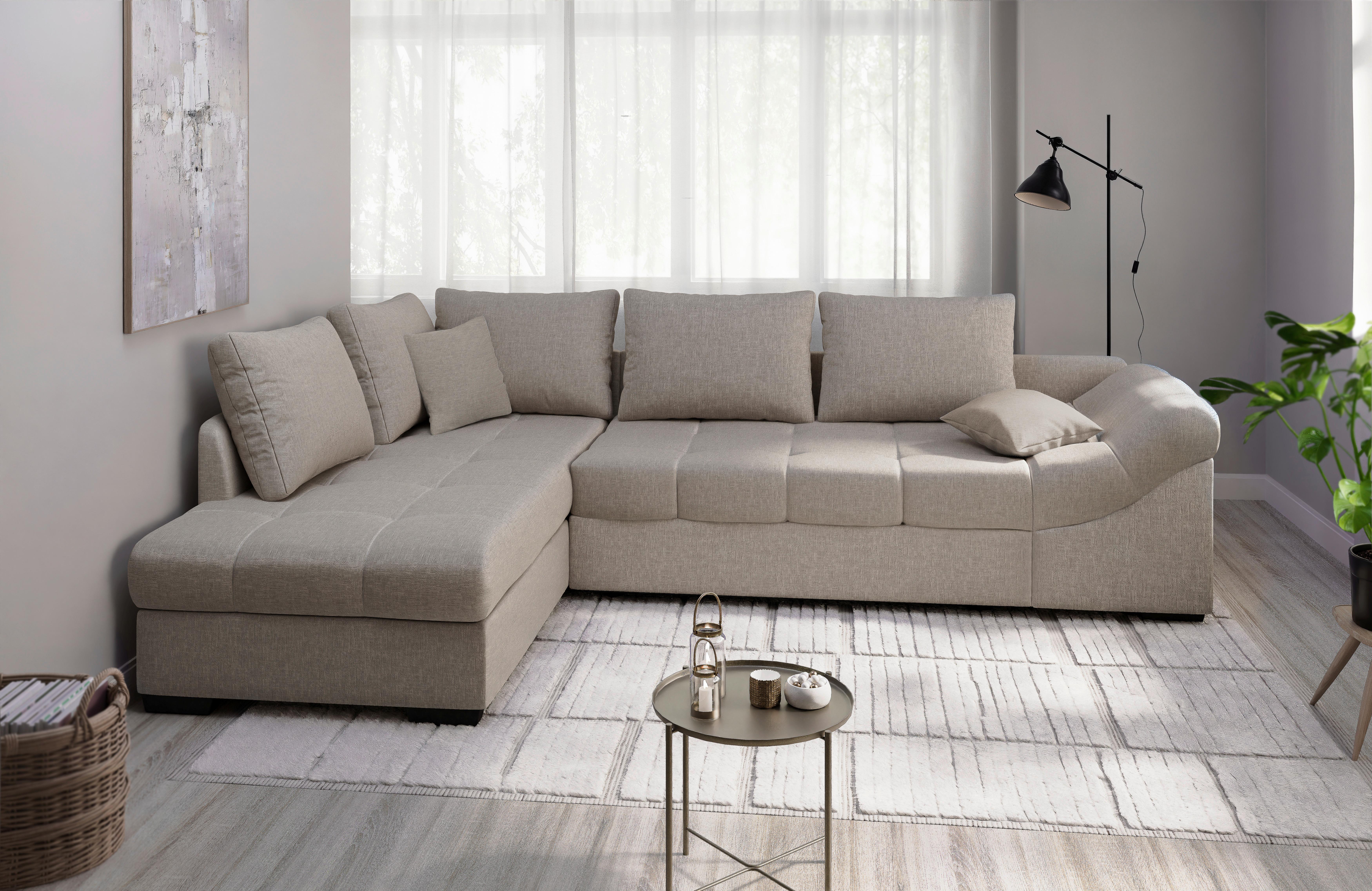 Eckschlafsofa Alvito Taupe S: 202x298 Cm - Taupe/Schwarz, MODERN, Textil (202/298cm) - MID.YOU