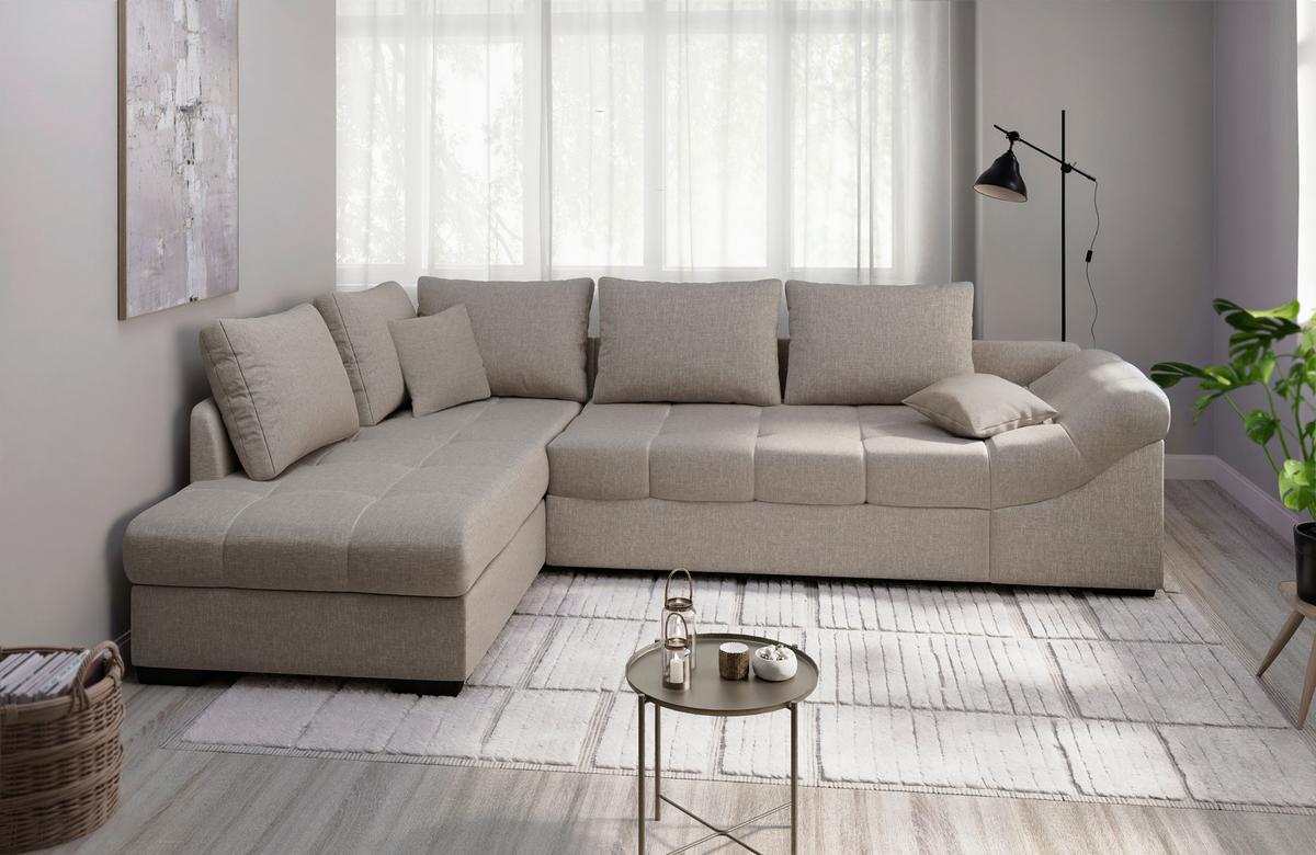 Eckschlafsofa Alvito Taupe S: 202x298 Cm - Taupe/Schwarz, MODERN, Textil (202/298cm) - MID.YOU