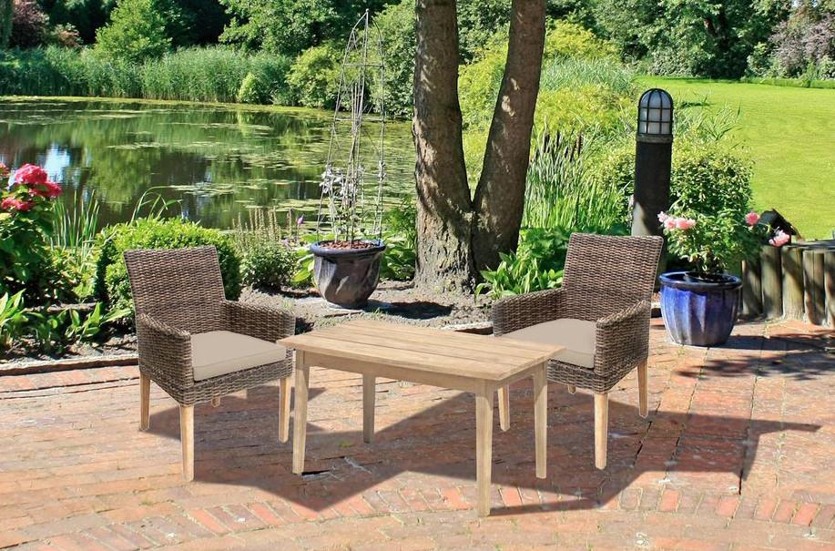 Gartenmöbel Set 3-Tlg. Kunststoff/Holz Mit Sitzkissen - Hellbraun/Beige, Basics, Holz/Kunststoff (60/89/64cm) - Gardenson