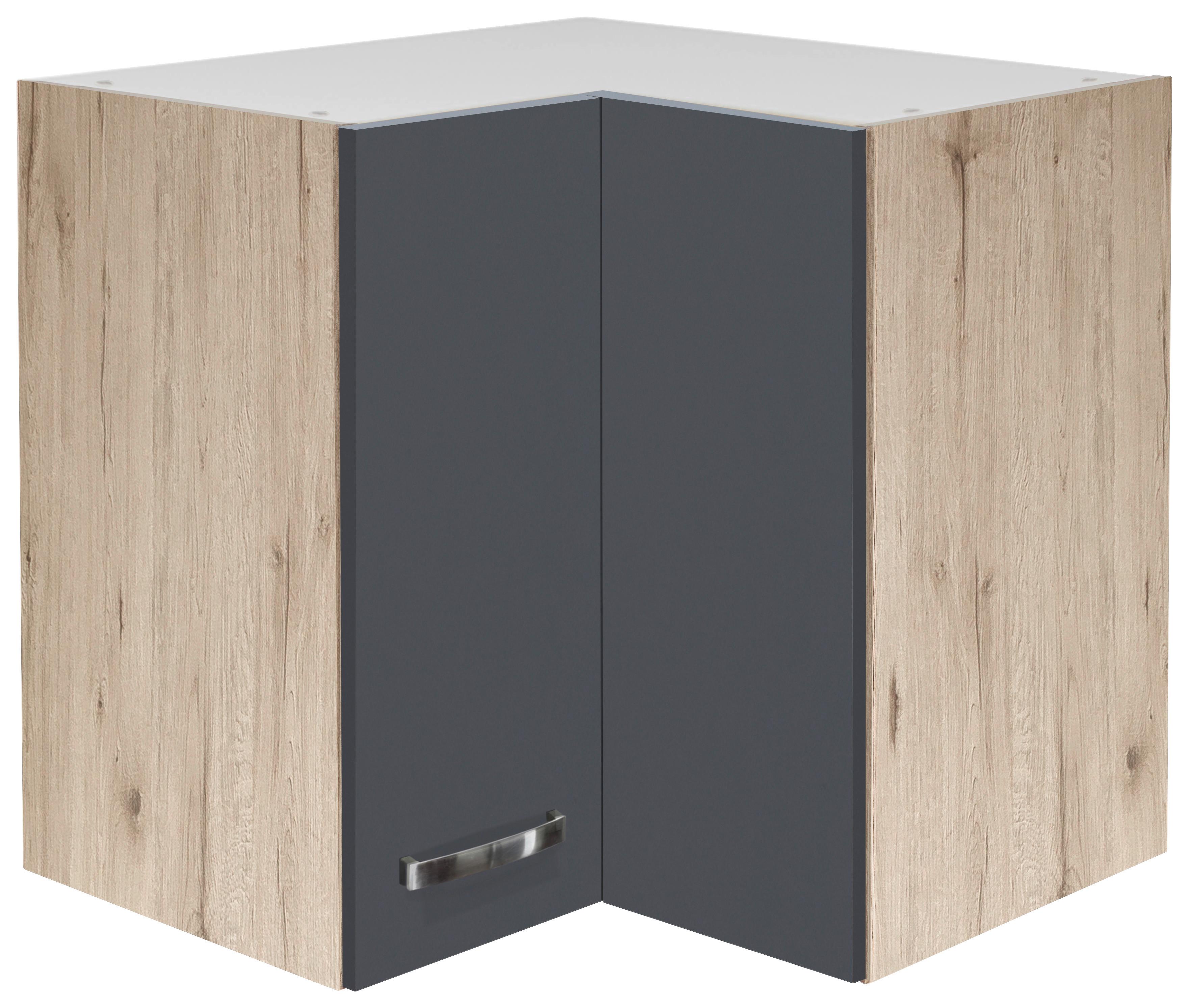 Eckoberschrank Shadow B: 60cm Grau/Eiche Dekor 2 Drehtüren