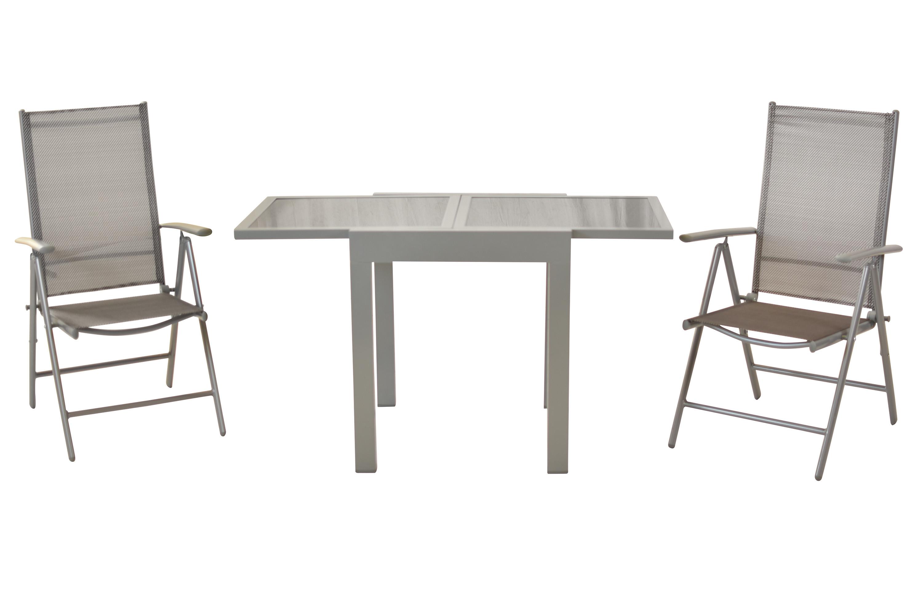 Gartenmöbel Set 3-Tlg Amalfi aus Metall/Kunststoff - Silberfarben/Braun, MODERN, Kunststoff/Metall - Gardenson