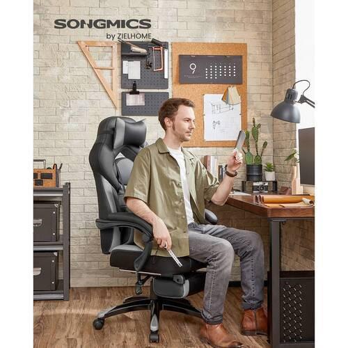 Gaming Stuhl Lenden-, Nacken- Kissen, Lederlook Schwarz - Schwarz/Grau, Basics, Kunststoff/Textil (70/128/64cm) - Boxxx