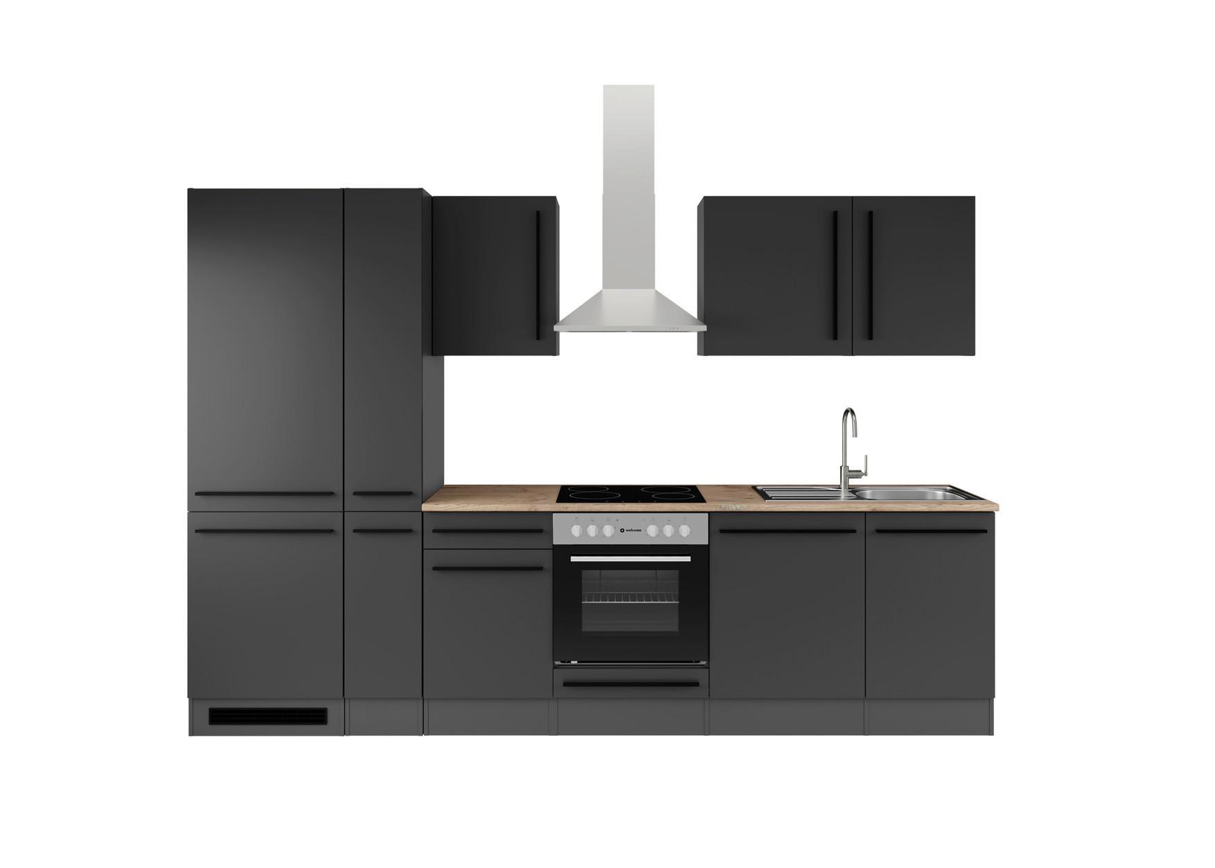 Küchenblock Jazz 8 310 Schwarz B: 310 cm - Eichefarben/Schwarz, LIFESTYLE, Holzwerkstoff (310cm) - P & B