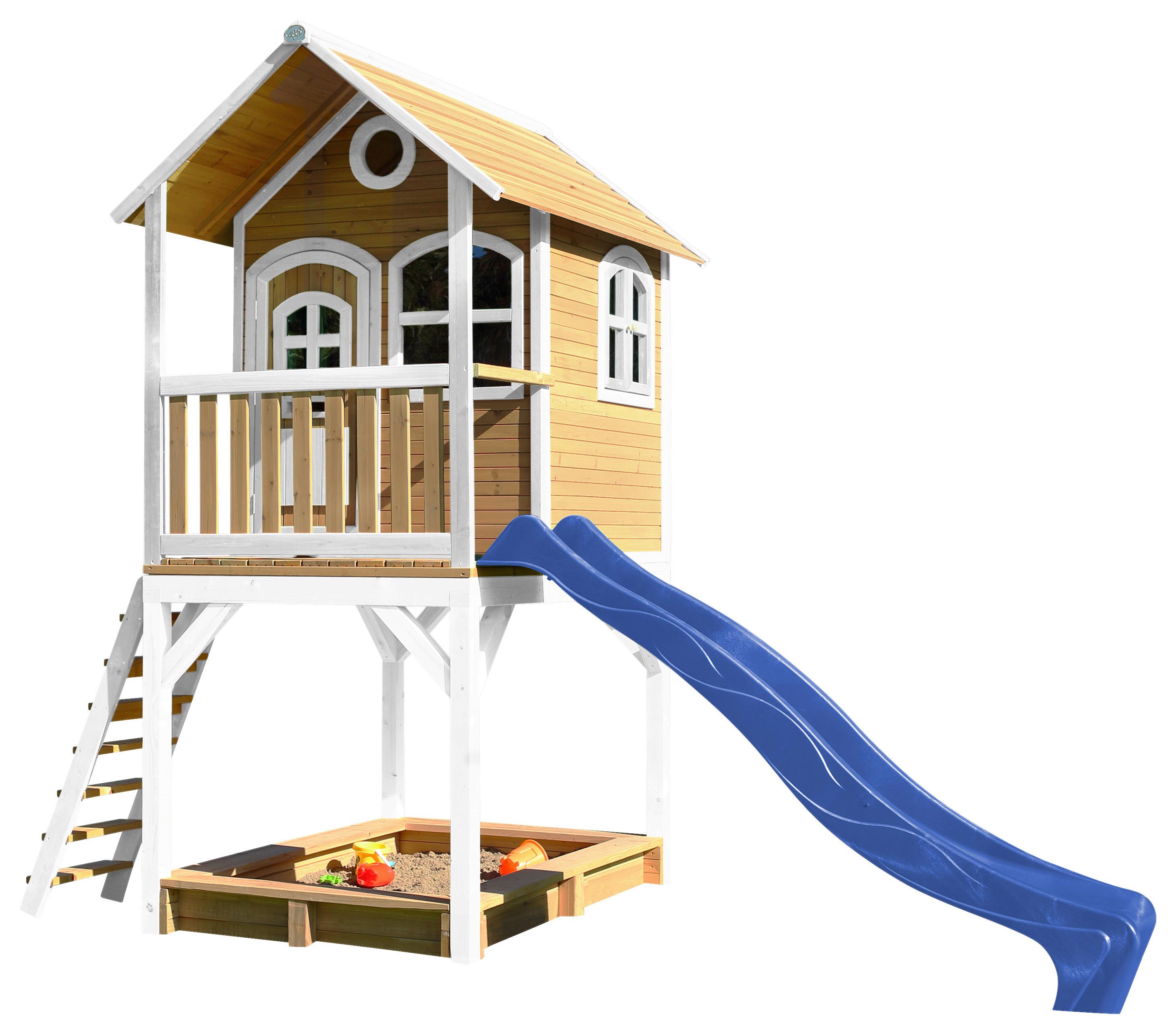Spielhaus Sarah Blau/braun/weiß B: 370 Cm - Blau/Braun, KONVENTIONELL, Holz/Kunststoff (370/291/191cm) - Ambia Garden