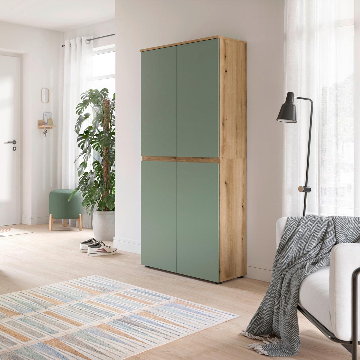Garderobenschrank Scarpa Eichefarben/graugrün B: 70 Cm - Eichefarben/Schwarz, Design, Holzwerkstoff (70/175/37cm) - Livetastic
