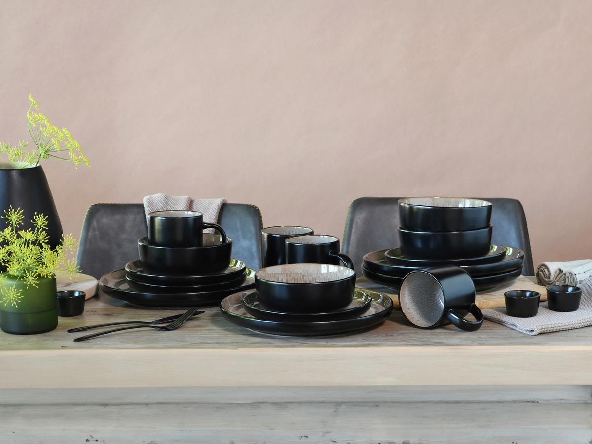Kombiservice Nordic Fjord Schwarz, Beige 16--Teilig - Beige/Schwarz, Basics, Keramik - Creatable