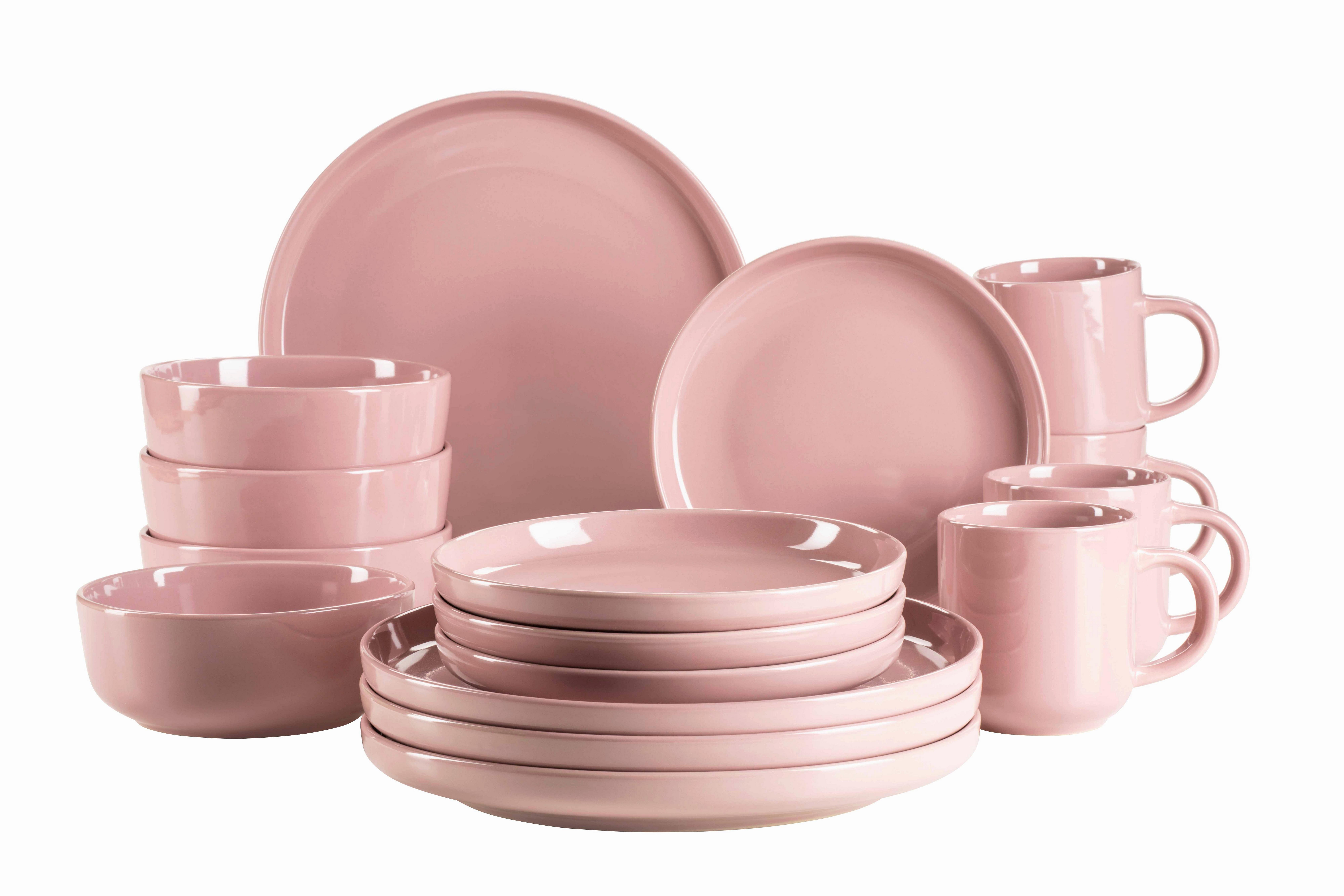 Kombiservice Alenia Steinzeug 4 Personen Geschirr Set - Rosa, Basics, Keramik - Mäser