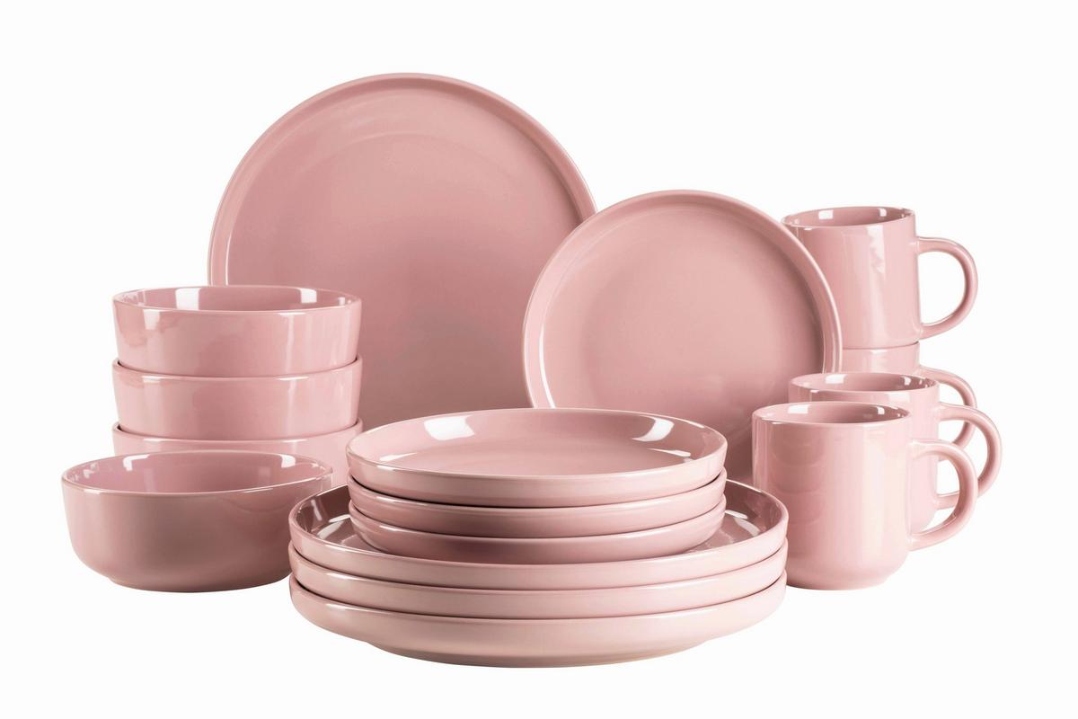 Kombiservice Alenia Steinzeug 4 Personen Geschirr Set - Rosa, Basics, Keramik - Mäser