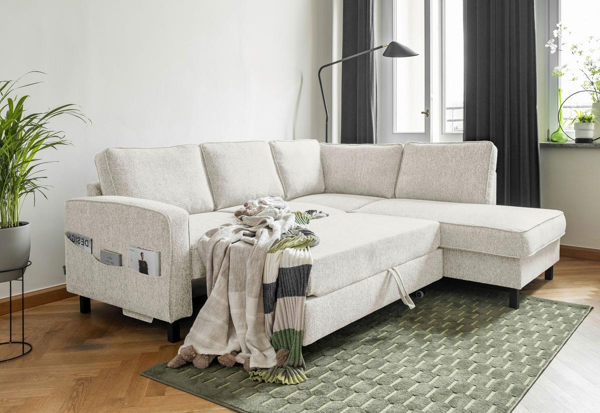 Ecksofa Molly Beige S: 233x198 cm - Beige/Schwarz, Textil (233/198cm) - MID.YOU