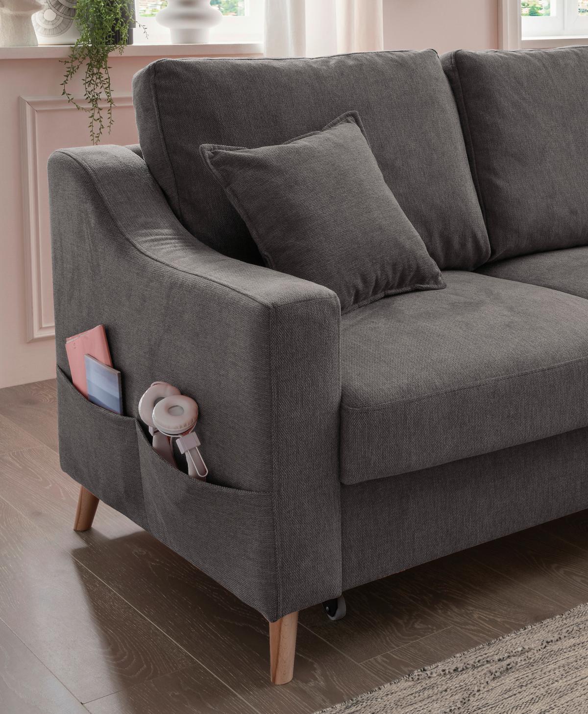 Ecksofa mit Schlaffunktion Valentina mit Kissen Anthrazit - Anthrazit/Naturfarben, KONVENTIONELL, Textil (228/150cm) - P & B