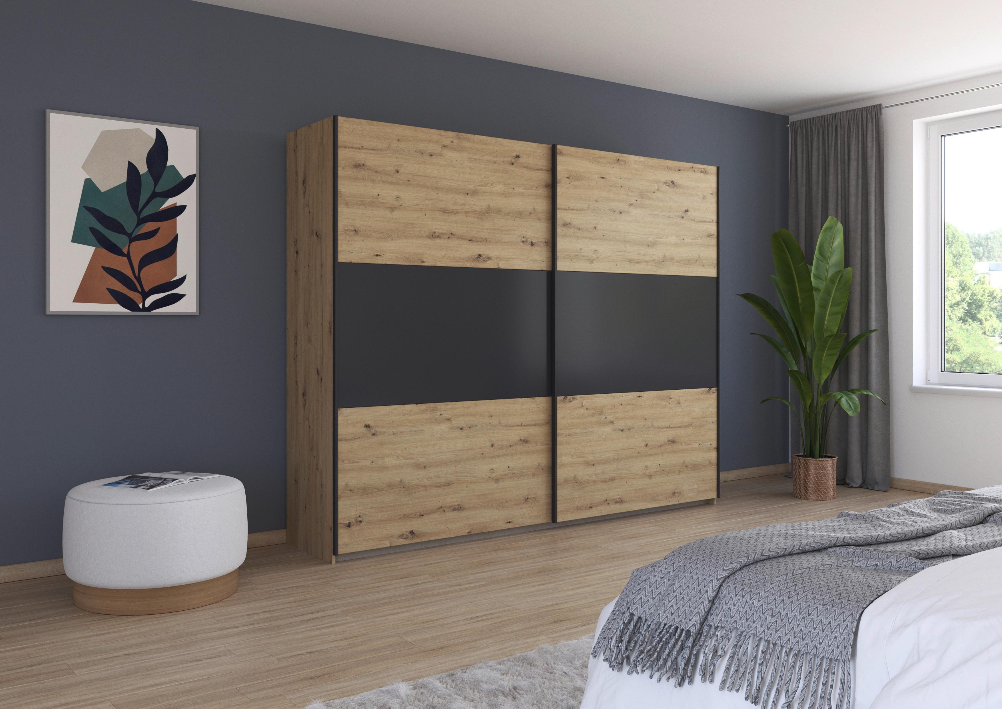 Schwebetürenschrank Neo Grau Eiche Artisan Dekor - Alufarben/Eiche Artisan, MODERN, Holzwerkstoff (261/210/59cm) - Rauch Möbel