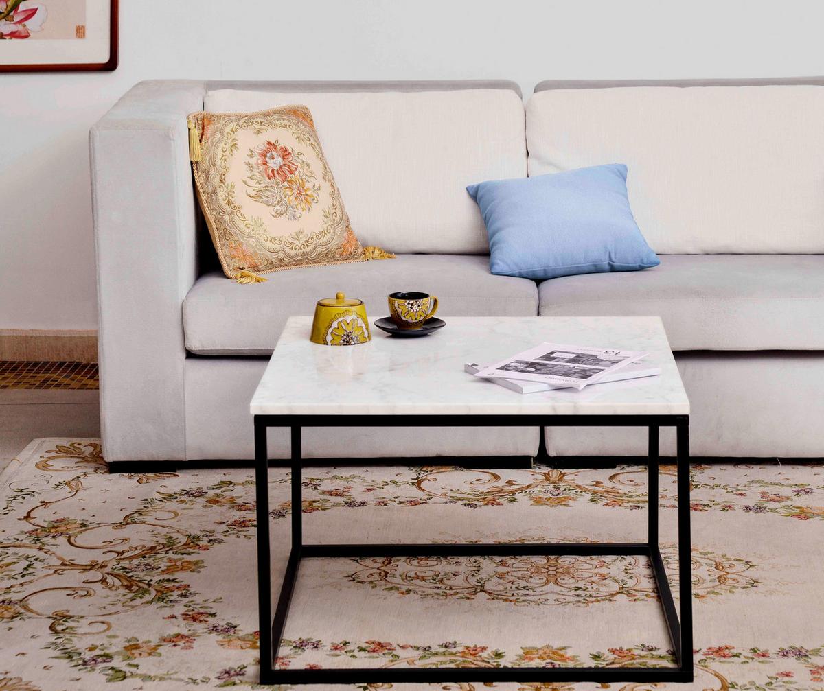 COUCHTISCH Marmor B: 75cm - Schwarz/Weiß, Design, Stein/Metall (75/75/48cm) - MID.YOU