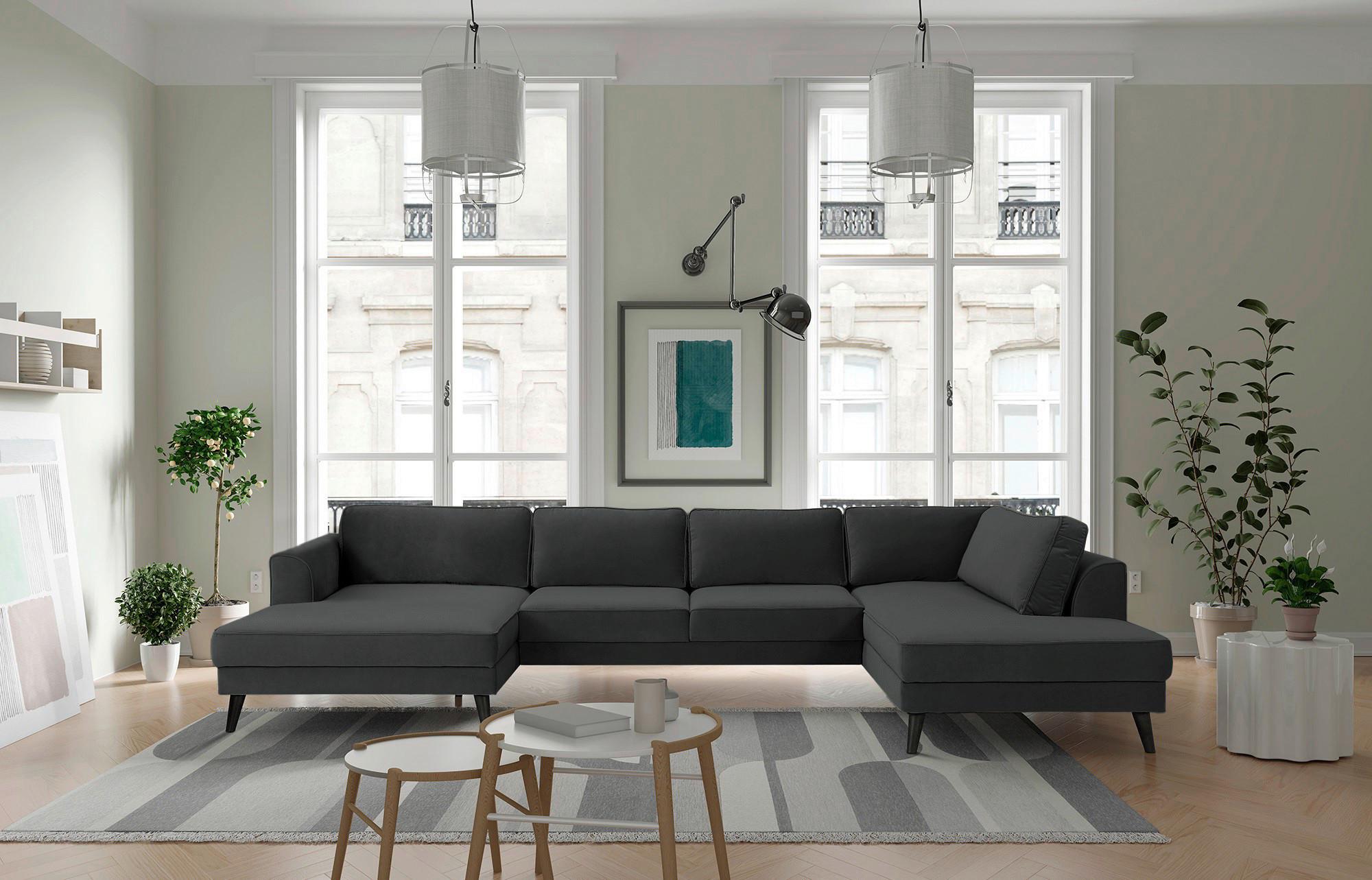 Wohnlandschaft Lumber Jack Anthrazit Velours - Wengefarben/Anthrazit, MODERN, Textil (169/348/201cm) - Trendmanufaktur