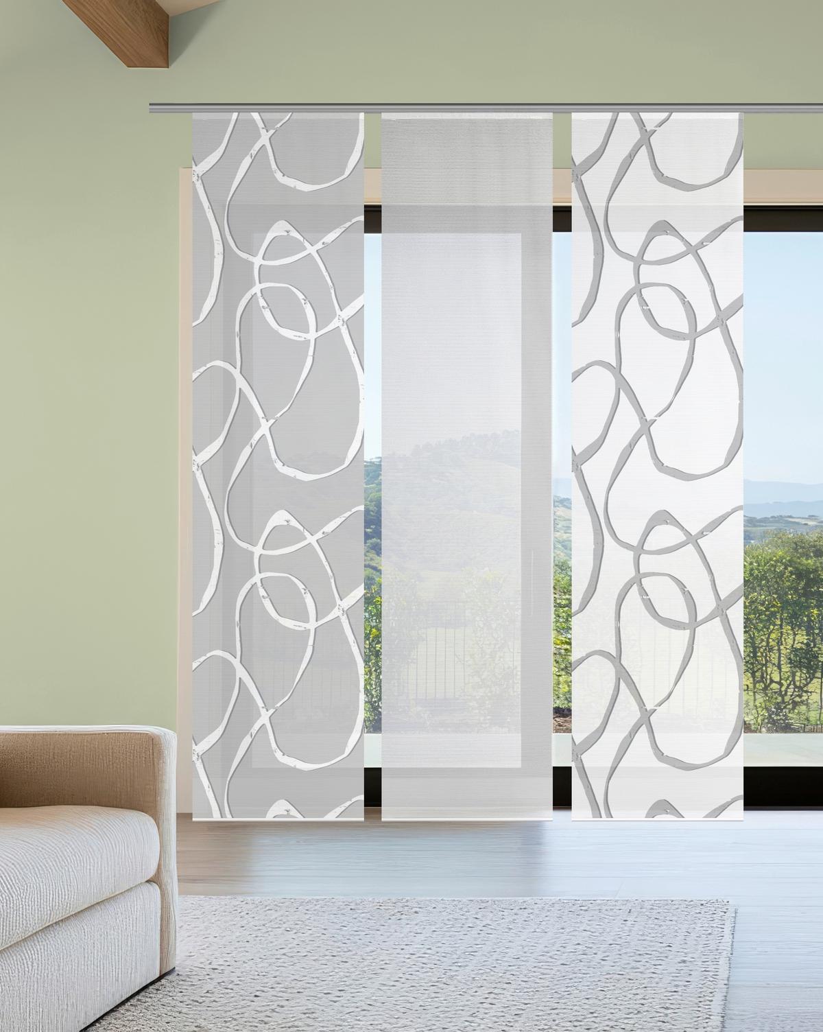 Flächenvorhang Ophelia 3er Set - Hellgrau/Weiß, KONVENTIONELL, Textil (60/260cm)