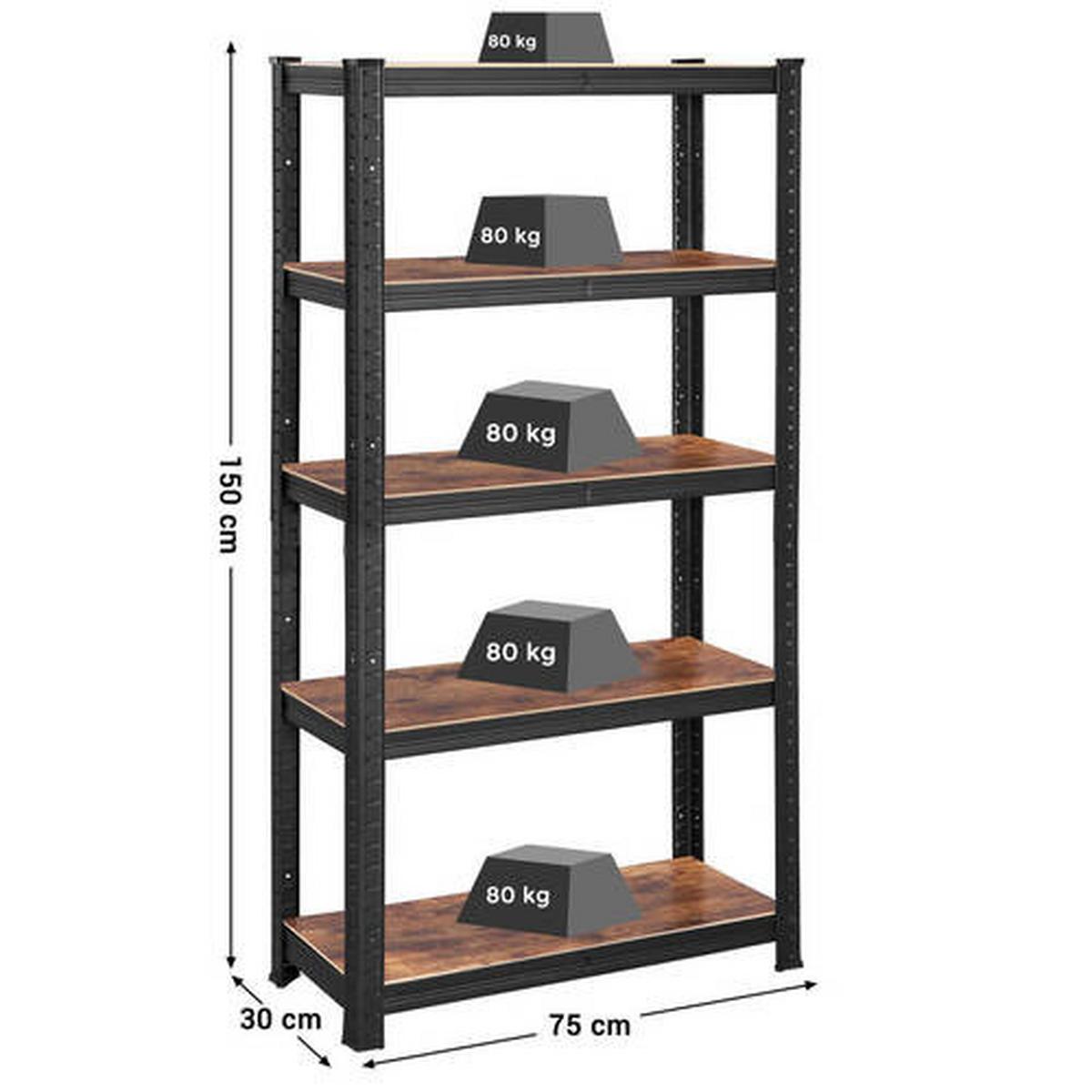 Schwerlastregal Metall/Mdf 30x150x75cm130kg/Boden - Schwarz/Braun, Basics, Holzwerkstoff/Metall (30/150/75cm) - Boxxx