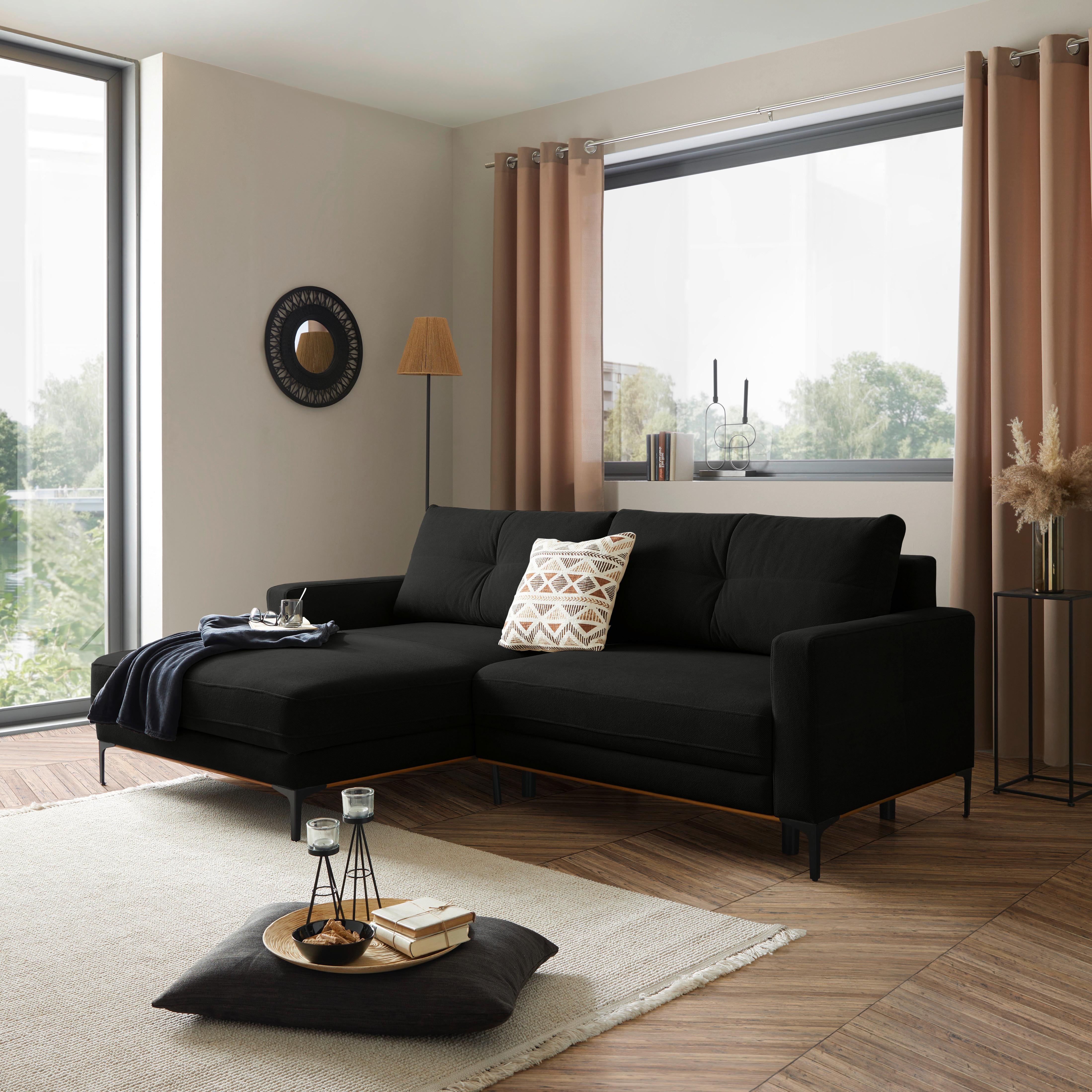 Ecksofa Bergamo - Schwarz, MODERN, Textil (162/238cm) - Ondega