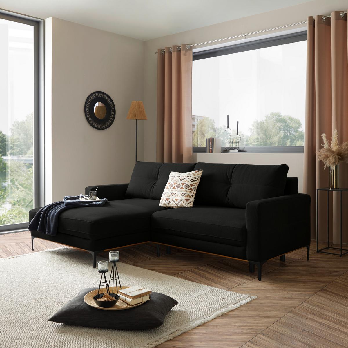 Rohová sedačka BERGAMO, levá, černá - černá, Moderní, kov/textil (162/238cm) - Ondega