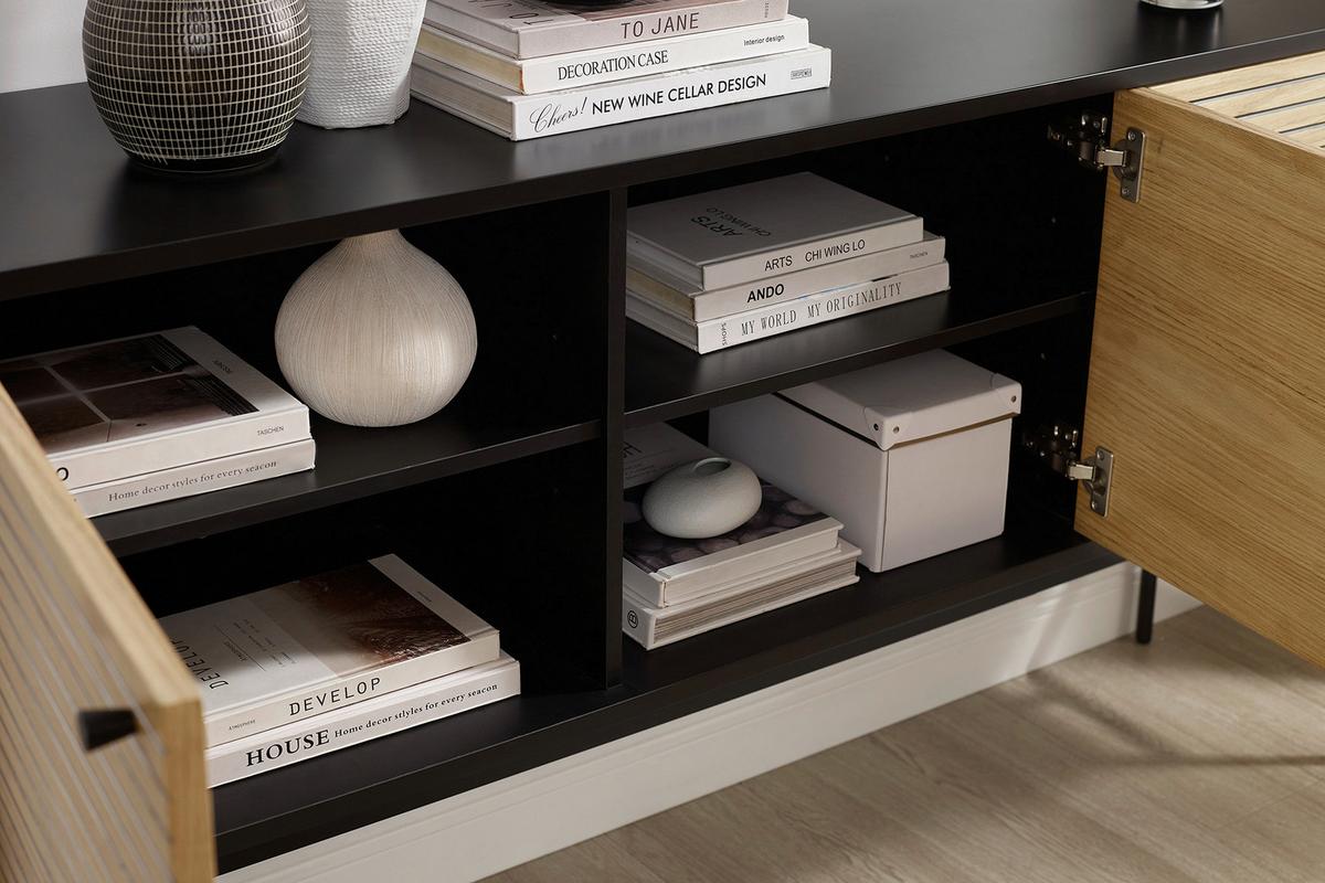 Sideboard Schwarz, Eichefarben B: 160cm - Eichefarben/Schwarz, Design, Holz/Holzwerkstoff (160/85/40cm) - Livetastic