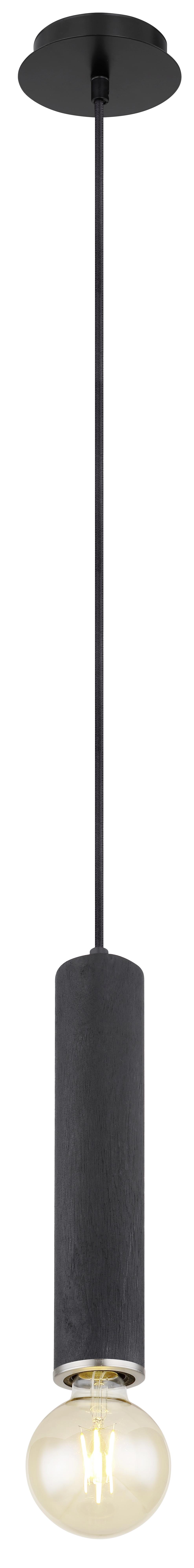 Hängeleuchte Marion H: 160 cm 1-Flammig - Schwarz/Nickelfarben, Basics, Holz/Metall (12/160cm) - Globo