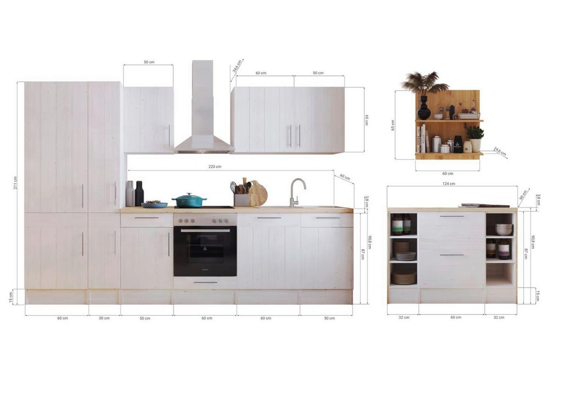 Küchenblock Anton Küchenzeile 310 Cm - Wildeiche/Lärchefarben, LIFESTYLE, Holzwerkstoff (310-124cm) - Respekta