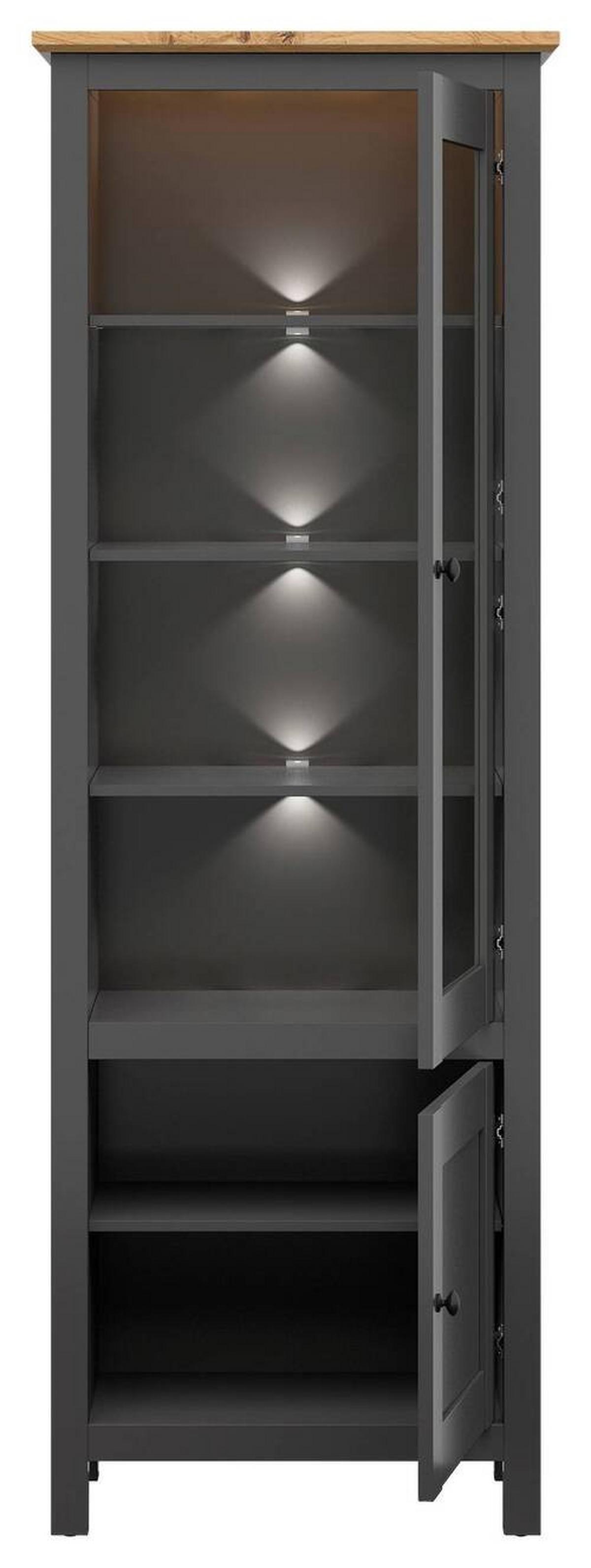 Vitrine Hesen Glass-Door Cabinet - Schwarz/Graphitfarben, Design, Glas/Holzwerkstoff (71/203/44cm)