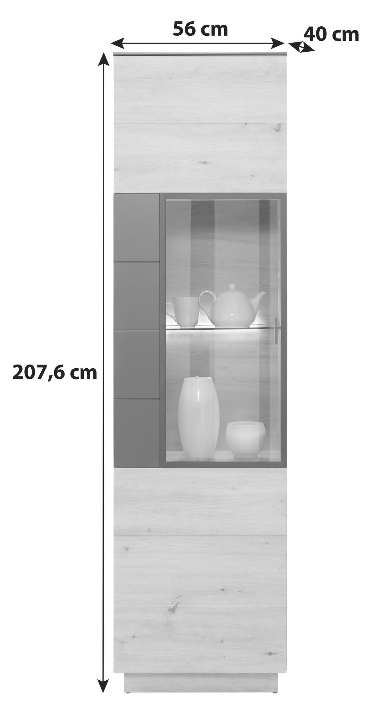 Vitrine Tonale B: 56 Cm, Eiche Dekor/grau - Eichefarben/Schwarz, MODERN, Glas/Holzwerkstoff (56/207,6/40cm)