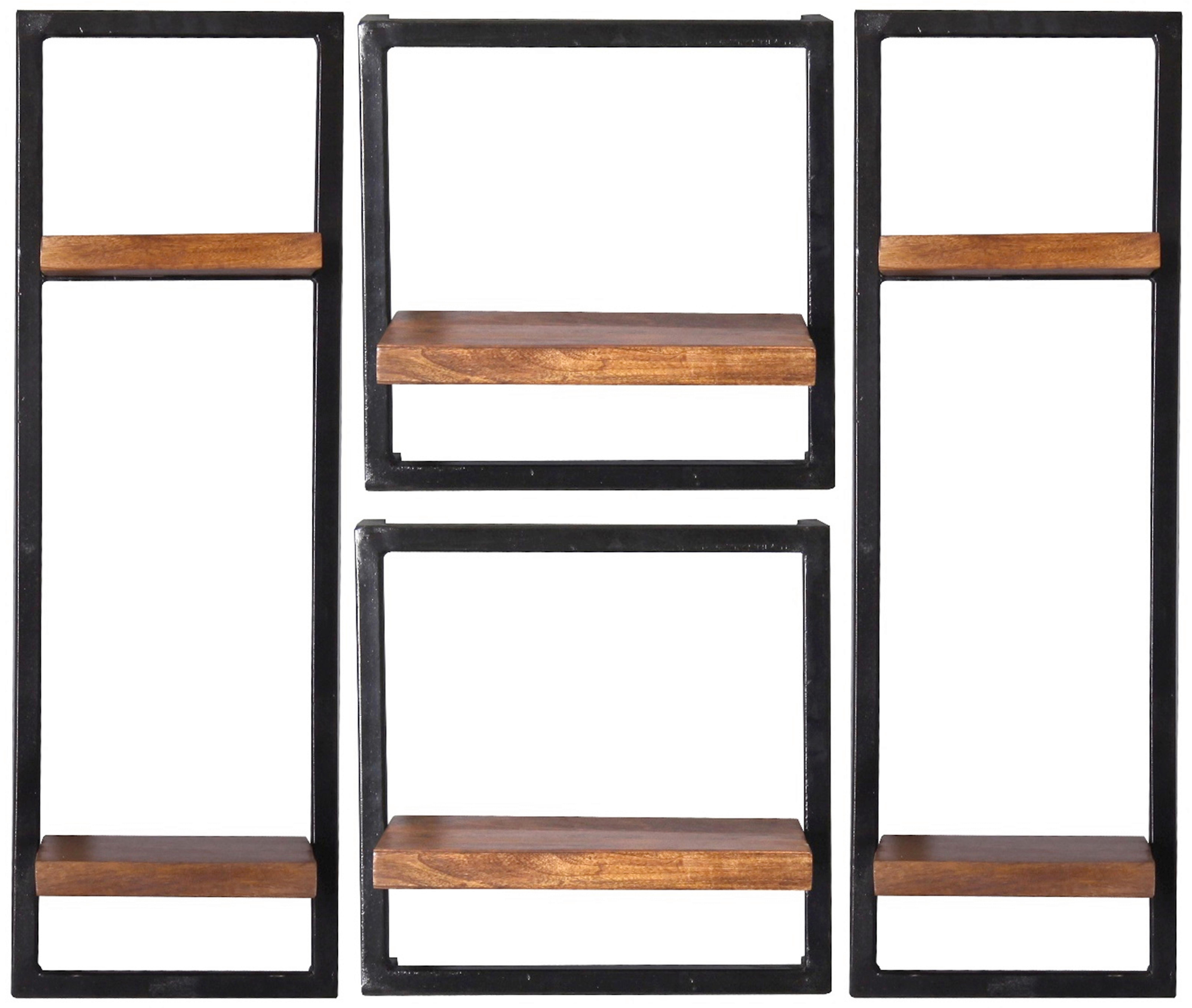 Wandregalset 4-tlg. Mangoholz B: 95cm - Schwarz/Naturfarben, Design, Holz/Metall (95/75/25cm) - MID.YOU