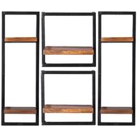 Wandregalset 4-tlg. Mangoholz B: 95cm - Schwarz/Naturfarben, Design, Holz/Metall (95/75/25cm) - MID.YOU