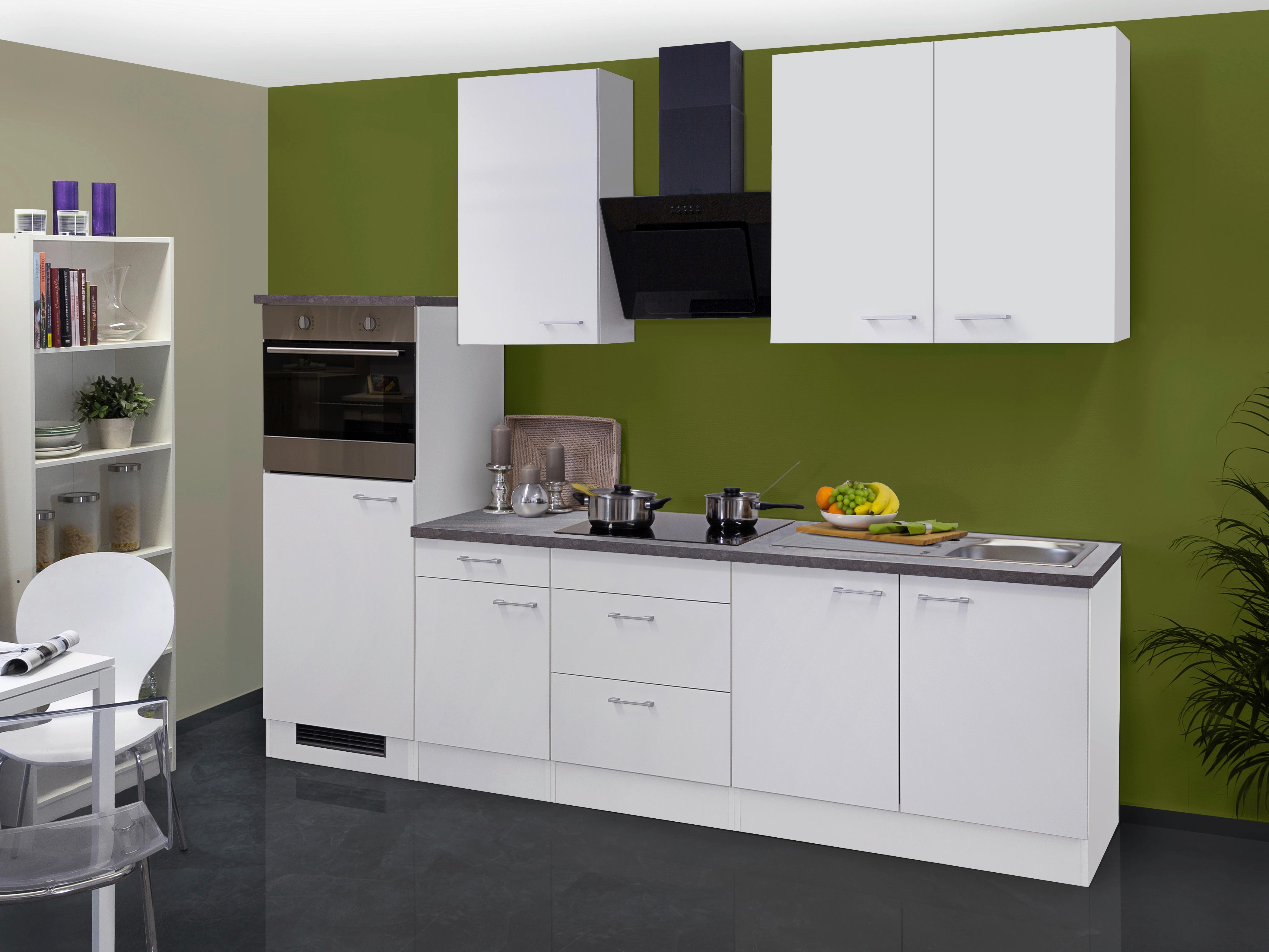 Küchenzeile Lucca mit Geräten 270 cm Weiß Dekor Modern - KONVENTIONELL, Holzwerkstoff (270cm) - FlexWell