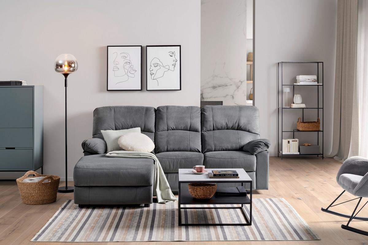 Ecksofa Boston - Schwarz/Grau, Basics, Textil/Metall (159/216cm) - P & B