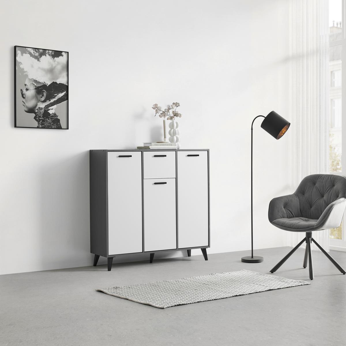 Komoda IBIZA antracit/bílá - černá/kašmírová, Konvenční, kompozitní dřevo/plast (107/92/33cm) - Mömax