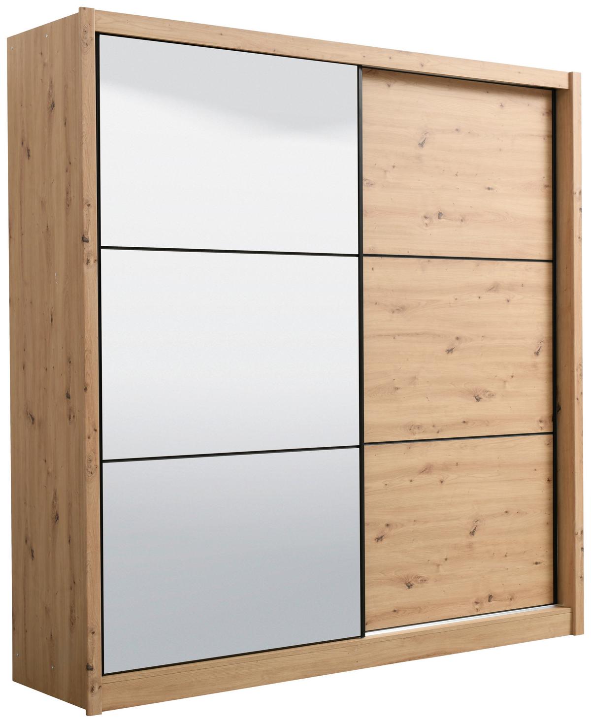 Tolóajtós Szekrény Navara 213/215,5 Cm - Artisan tölgy, Basics, faalapú anyag/Üveg (213/215,5/60cm)