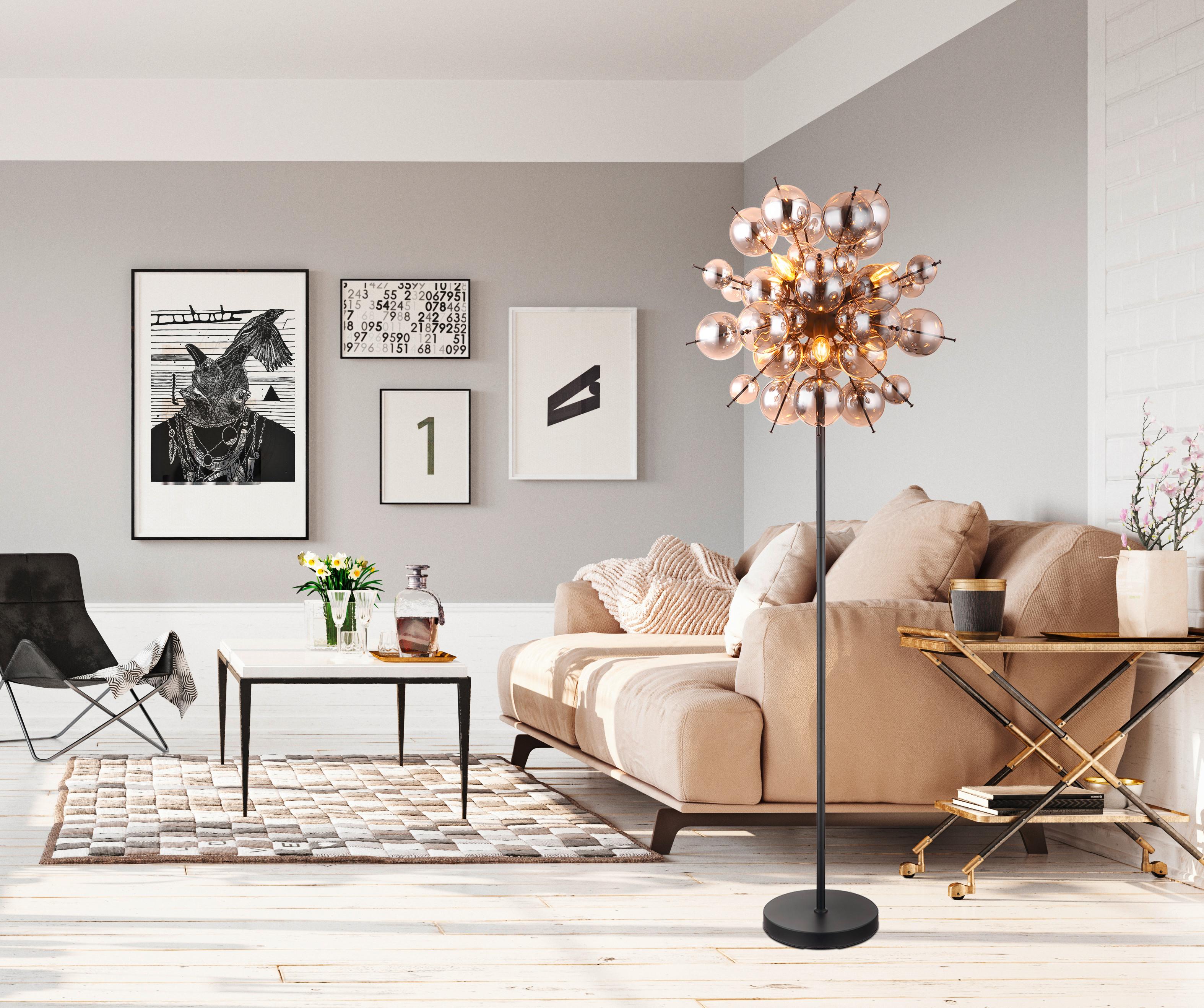 STOJACÍ LAMPA SHAE - černá, Moderní, kov/sklo (55/120cm)