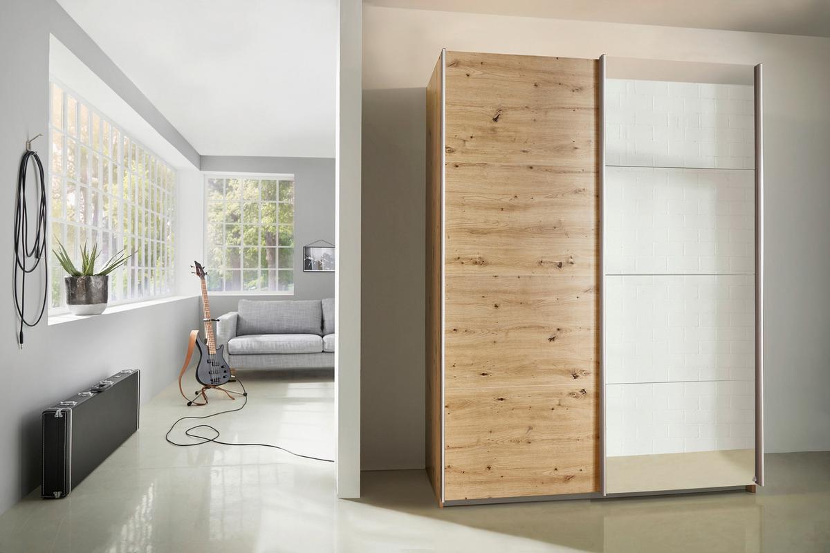 Schwebetürenschrank Subito - Silberfarben/Eiche Artisan, MODERN, Holzwerkstoff (136/197/61cm) - Rauch Möbel
