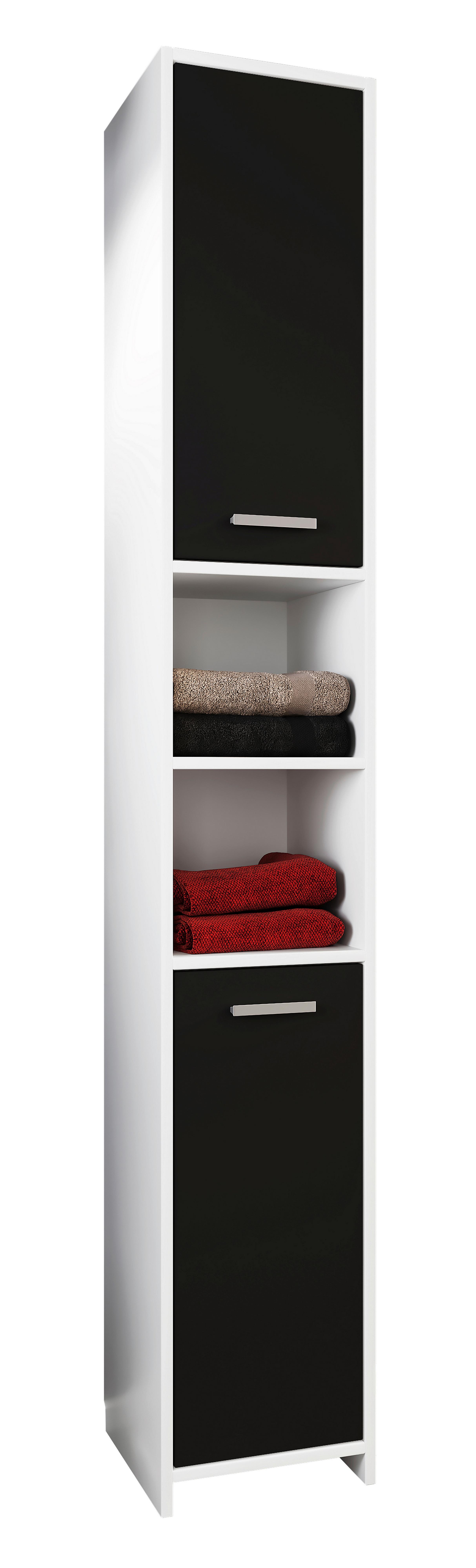 Hochschrank Badezimmer in Weiß und Schwarz