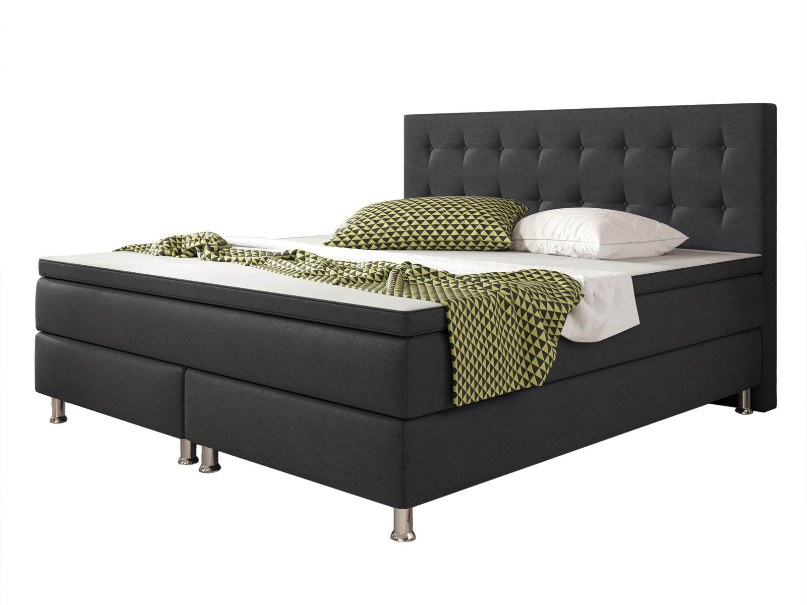 Boxspringbett Mit Topper 180x200 Köln - Anthrazit/Silberfarben, KONVENTIONELL, Textil (180/115/210cm) - MID.YOU