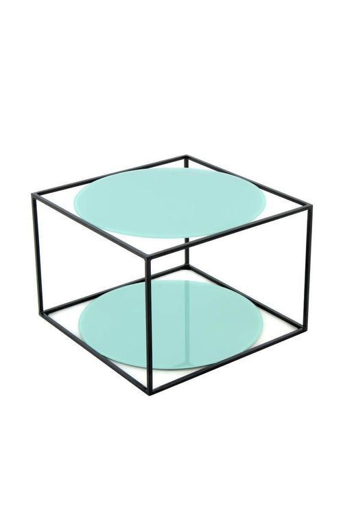 Beistelltisch In Würfelform Cody, Grün/Schwarz - Schwarz/Grün, Basics, Glas/Metall (50/50/36cm) - Kayoom
