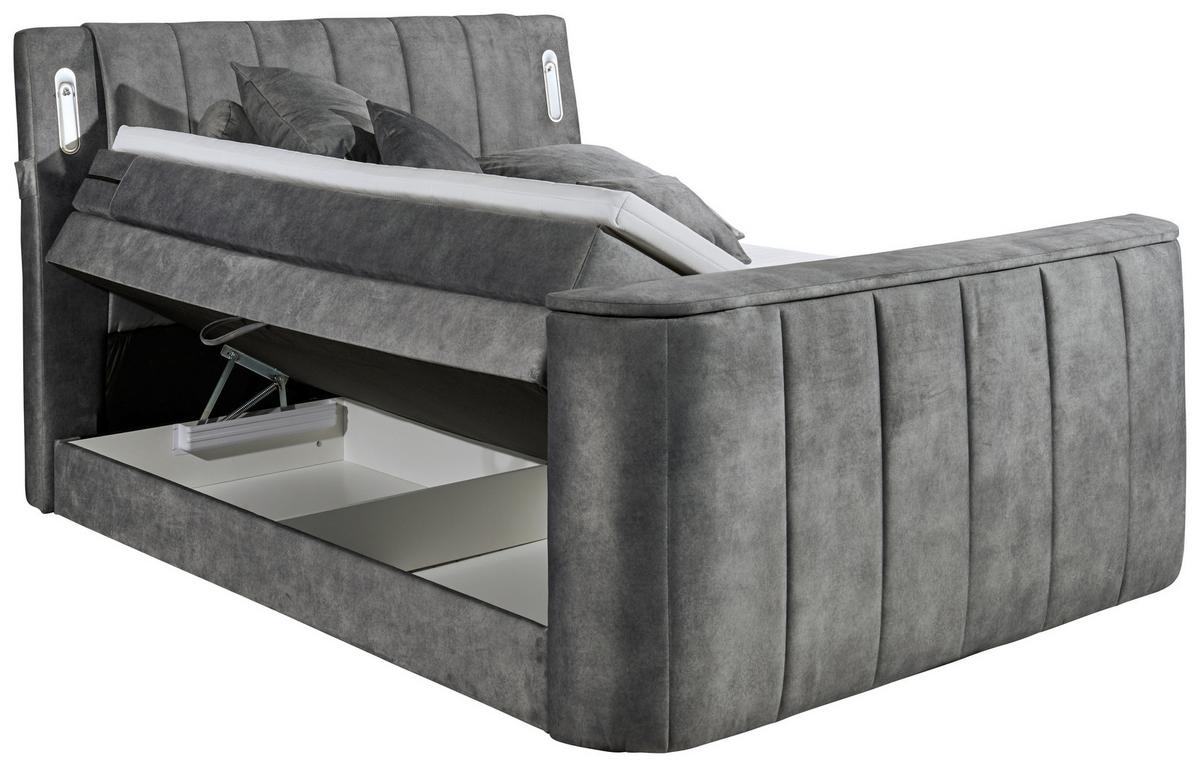 Boxspringbett Mit Topper 180x200 Cm Dallas - Grau, MODERN, Holzwerkstoff/Textil (180/200cm) - MID.YOU
